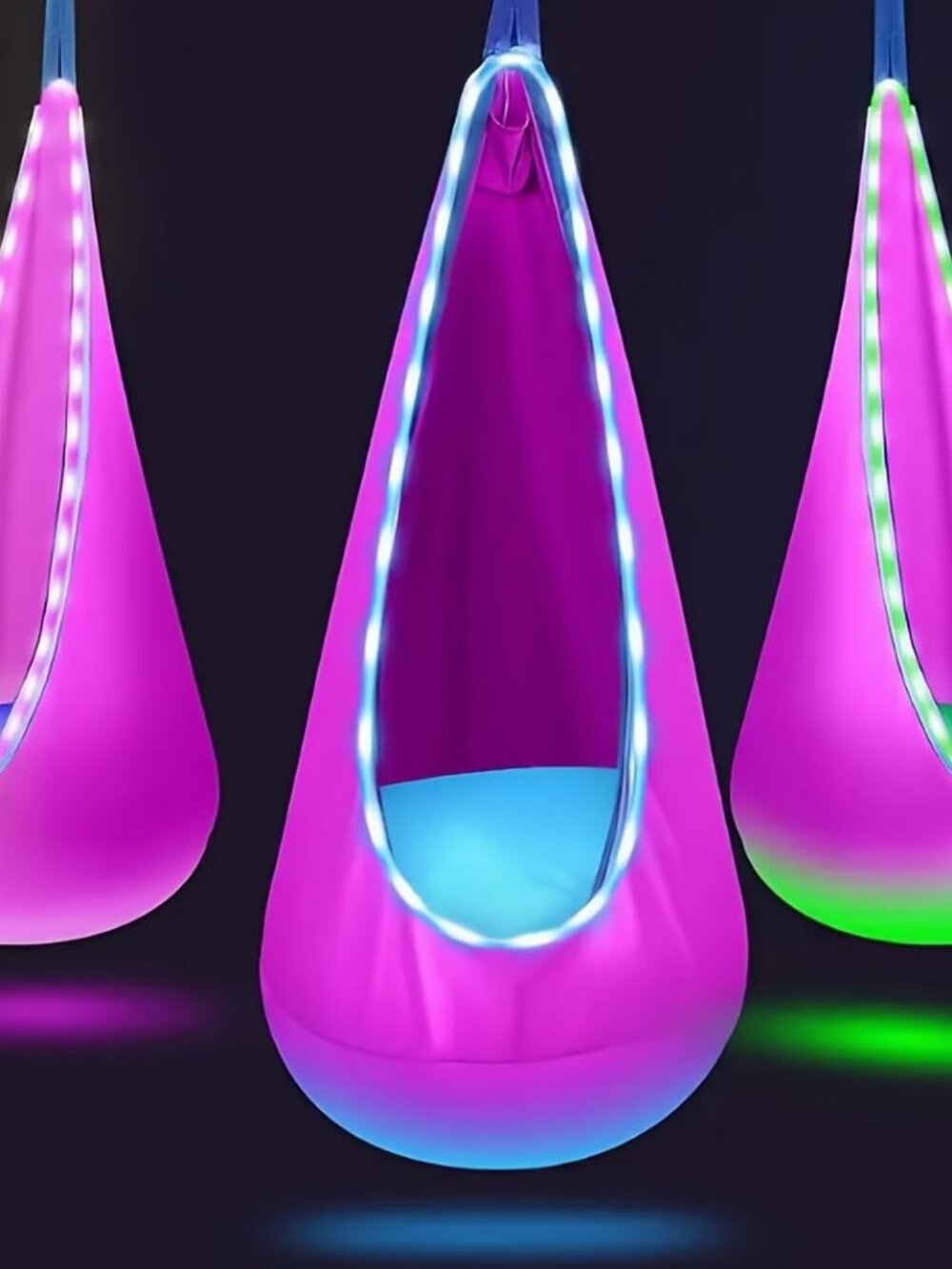 Kids Hanging Pod Swing Chair with 16 Color LED Lights Sensory Nook Blue - Picture 4 of 7